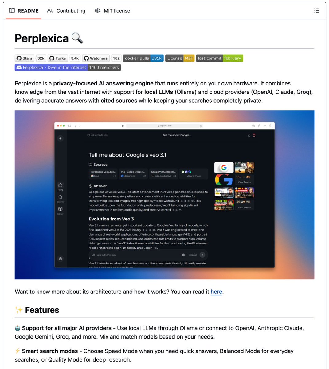 🚨 Someone built a full Perplexity clone that runs 100% locally for $0.

It's called Perplexica and it searches the web, cites every source, and works with Ollama local models.

No API costs. No data collection. No $20/month subscription.

29K stars. MIT license.

(Link in the