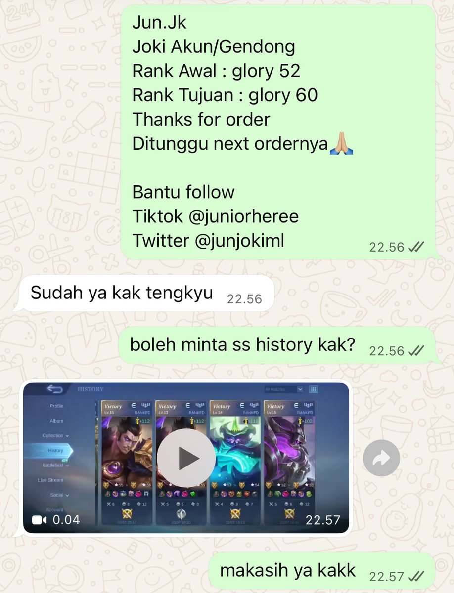 done

joki glory 20⭐️
jokgen mytic 10⭐️
jokgen glory 8⭐️

yang mau joki ml/gendong sung aja chat wa dibio ya