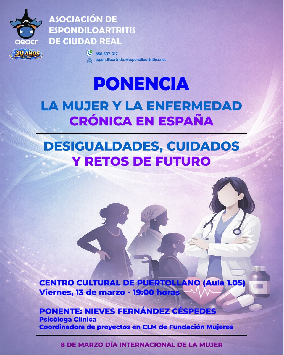 AEACR's tweet photo. #8demarzodíadelamujer
#desafíosinvisibles
#lacargadelaespondiloartritis
#AEACR_30años
#ceade_espax Nuestra fórmula es la suma 💪
#lazosporlaespaax
PONENCIA:
LA MUJER Y LA ENFERMEDAD CRÓNICA EN ESPAÑA
DESIGUALDADES, CUIDADOS Y RETOS DE FUTURO
13 DE MARZO - 19:00 HORAS https://t.co/Z8yhVqZxAZ