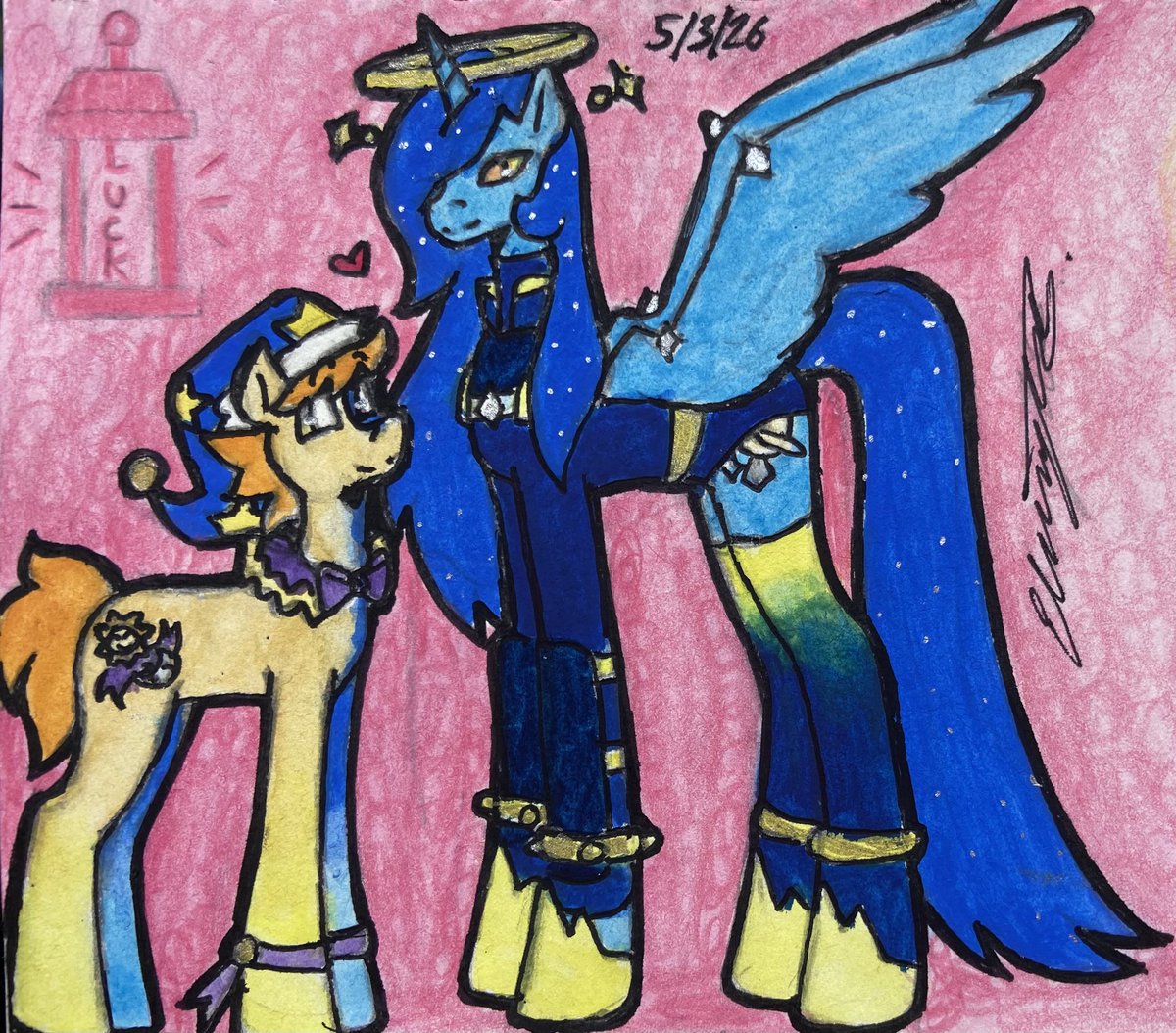 LanternLuck's tweet photo. Pony Eclipse and Saturn!
Had fun painting these and adding so much sparkle to Saturns mane and tail
So glad I did a bigger drawing of their cutie marks in the awkward empty space
#Teass #eclipseandsaturnshow #TeassEclipse #TeassSaturn https://t.co/OK4QhWuVAE