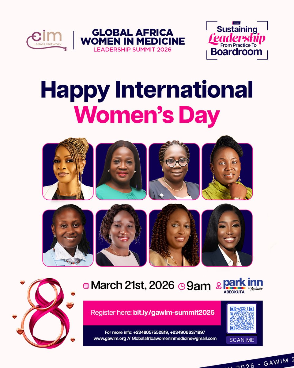 Naijaladydocs's tweet photo. Today, we celebrate bold, brilliant women. 💜

In honor of International Women’s Day, join us at the Global Africa Women in Medicine Leadership Summit 2026.

📅 March 21, 2026
⏰ 9 AM
📍 Park Inn by Radisson, Abeokuta

Register: https://t.co/RgyldwG66a
#IWD2026 #WomenInMedicine https://t.co/wp8VZkdovi