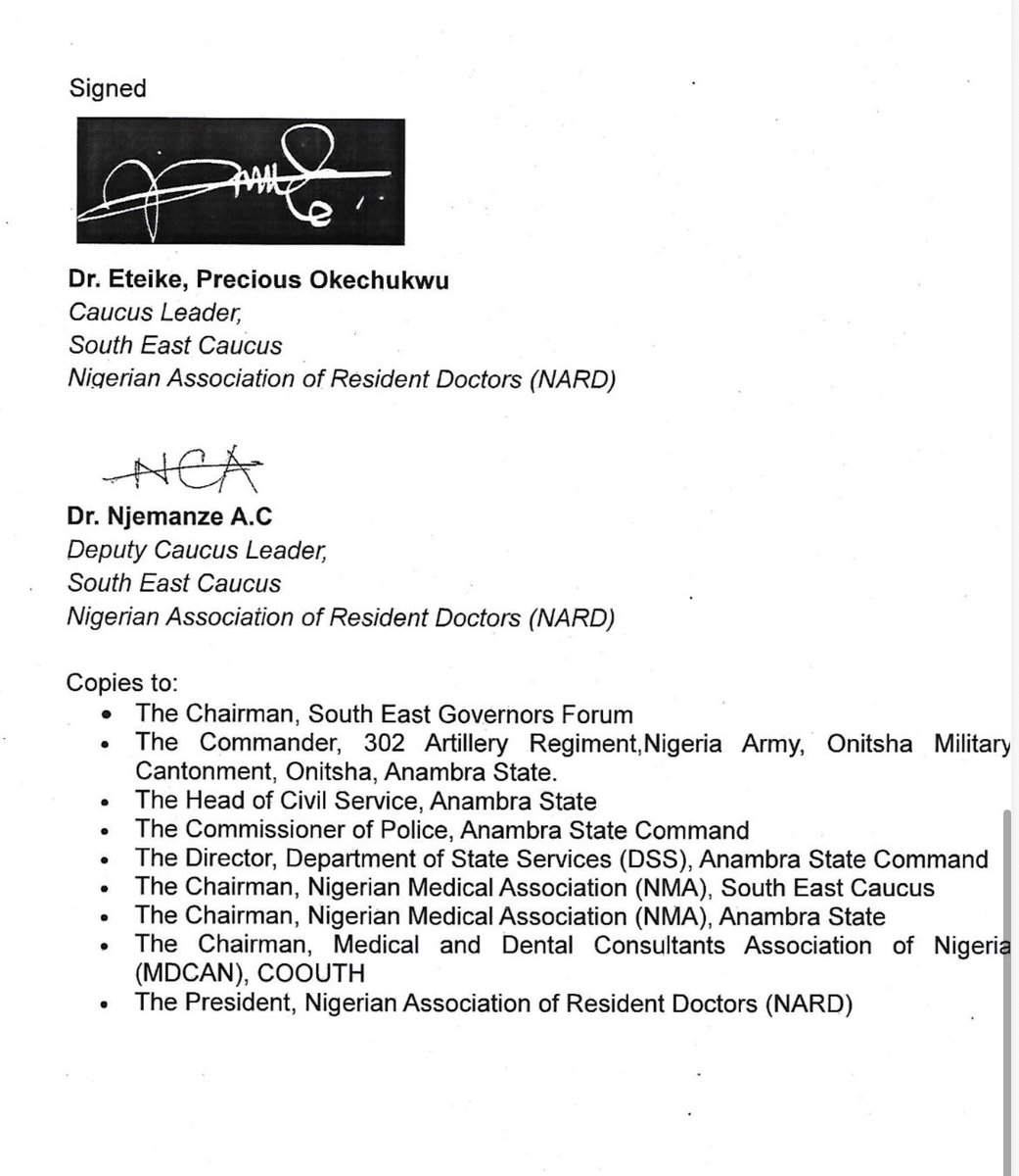 RE: ASSAULT OF A DOCTOR IN COOUTH AT HIS DUTY POST

Thank you to the South East Caucus of NARD

Distinguished NARDites,

Dear Nigerians,

It is obvious that the Strike action by ARD COOUTH over the physical assault of our colleague by Military personnel will start in earnest