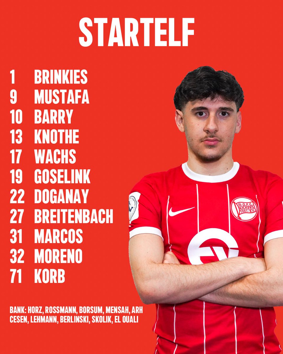 OFC_offiziell's tweet photo. Mit dieser Aufstellung gehen wir ins Spiel. 🔴⚪️ #FCHOFC #kickersoffenbach #nurderOFC #dasistoffenbach https://t.co/wvrRODBLEq