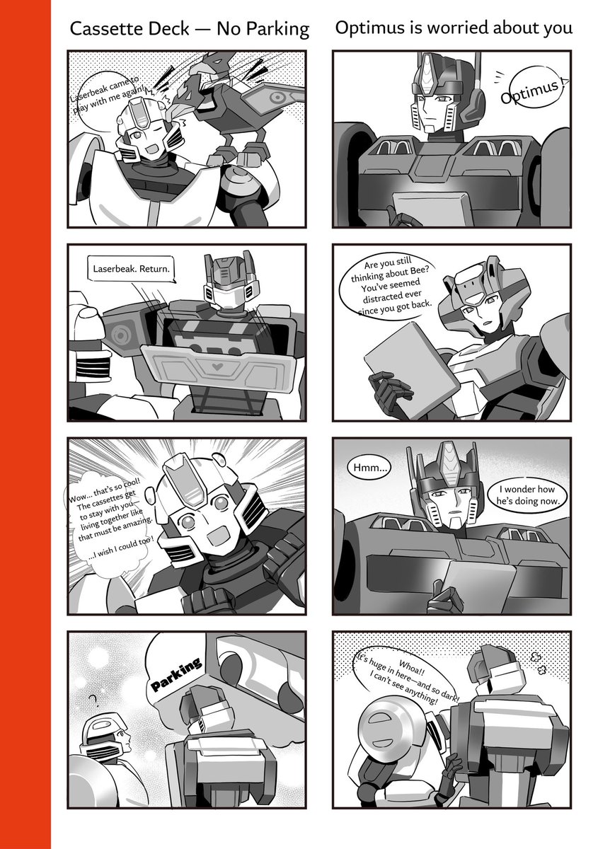 tiantiann7's tweet image. Only one page this update since the facing page is an illustration I’m still working on 😩
B127 is busy figuring out if the cassette deck counts as a parking space! Meanwhile OP and Elita are worried about him lol.
Thanks for reading!
#TransformersOne