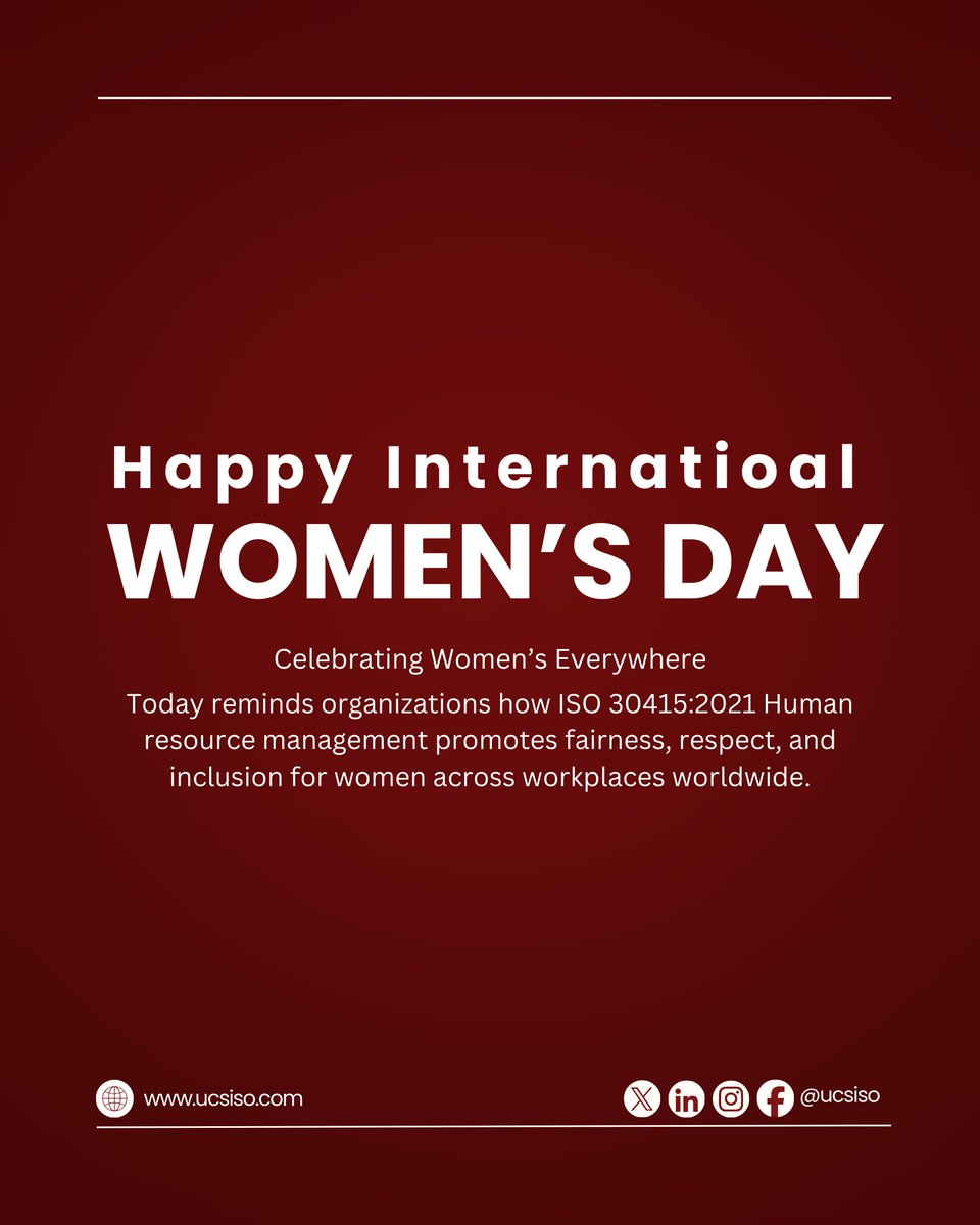ucsiso's tweet photo. Happy International Women’s Day!
Promoting diversity, equality, and inclusive workplaces with ISO 30415:2021.

Visit our website: https://t.co/WyKETgDQeT

#IWD2026 #WomenEmpowerment #Inclusion #UCS #ISOCertification #UCSISO #UCSAustralia #Melbourne #Australia #Dubai  #Ajman https://t.co/L59OEyaF85