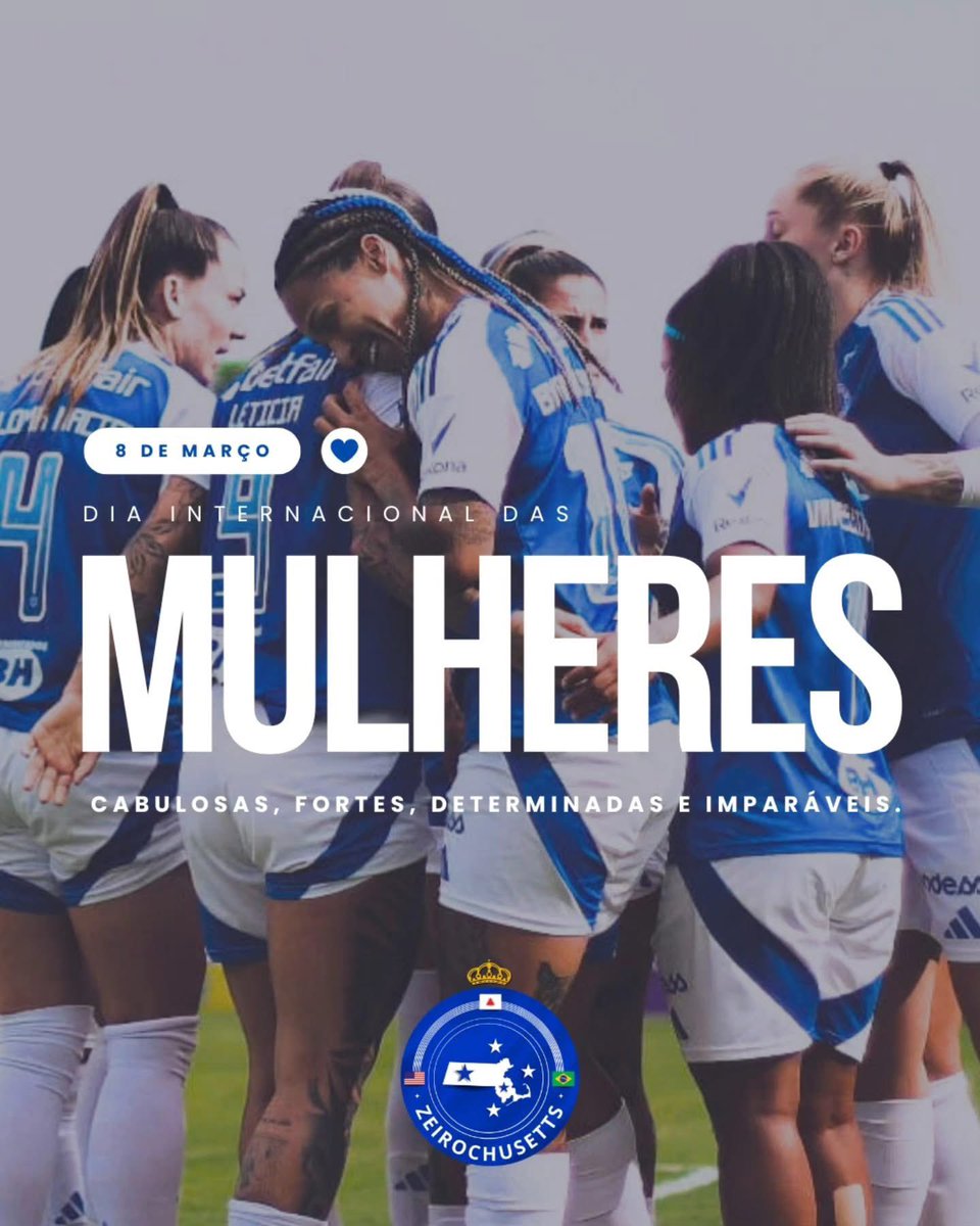 ZeiroChusetts's tweet photo. Hoje celebramos a vida de  todas as mulheres mas principalmente as que carregam no peito as cinco estrelas, que torcem, vibram, sofrem e nunca deixam de acreditar. 
Que cada mulher siga ocupando seu espaço, fazendo história!

Feliz Dia Internacional da Mulher! 💙 https://t.co/5vM5fAPaYi