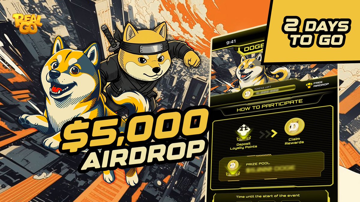 RealGoOfficial's tweet photo. 📣 Countdown: 2 Days Left! 

A massive $5,000 $DOGE Airdrop is about to drop! Let’s Make Memes Great Again! 

This reward event is exclusive to RealGo Loyalty Points holders.
You’ll need 500+ points to qualify, and more points means bigger rewards.

Loyalty Points unlock more value as seasons roll on. Start stacking now!

Earn points in the app 👉 https://t.co/L0frhffWDB
Earn points on the dApp 🎁 https://t.co/r1hwKV3NBX