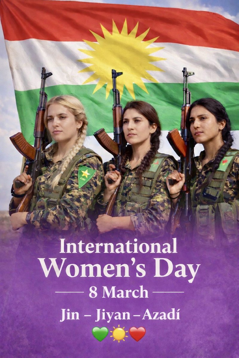 RidvanK52780945's tweet photo. On International Women’s Day, we honor the brave Kurdish women and all women worldwide who stand for freedom, dignity, and resistance against oppression.

Jin – Jiyan – Azadî
💚☀️❤️ https://t.co/i4gYWBfM8P