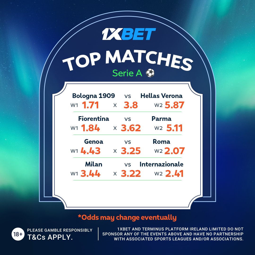 Italian football including Internazionale vs Milan is a cherry on top of our weekend 🇮🇹

Bet on Serie A on 1xBet: cropped.link/6iwd6

18+. T&amp;Cs apply. Gamble responsibl