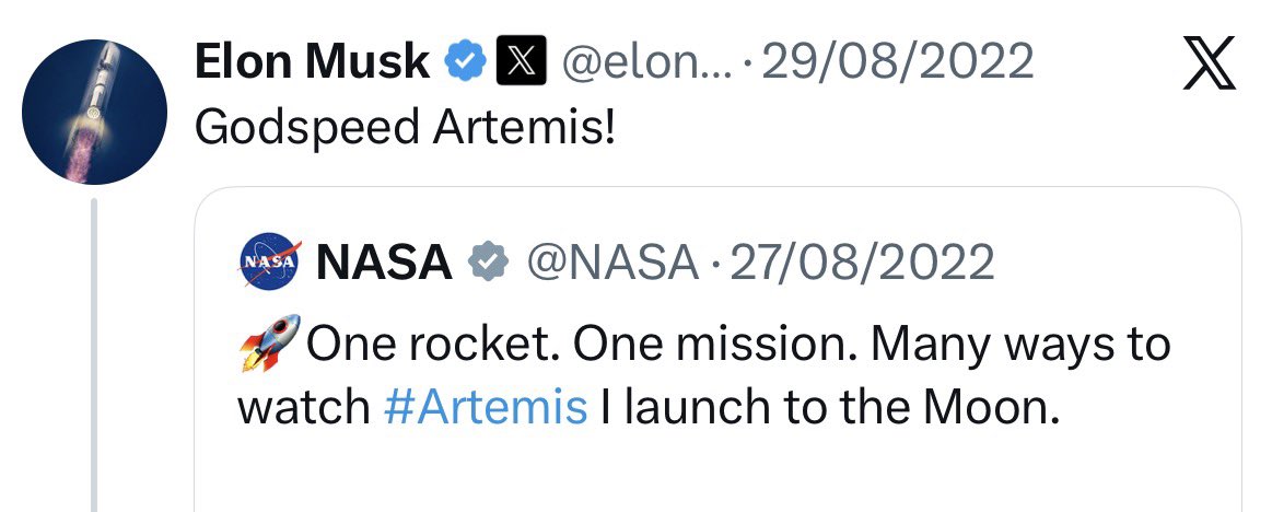 He tweeted about Artemis I…

Will history repeat for Artemis II? It’s a certainty, right? 

$ARTEMIS 🚀🌕

Pre run it - dexscreener.com/solana/8PpVGHn…