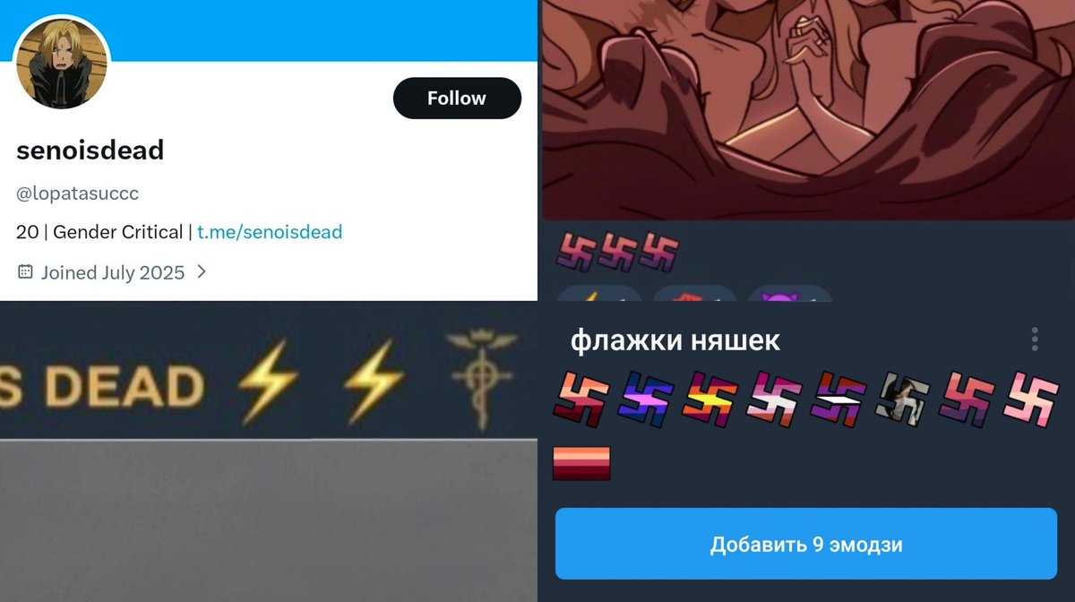 ⚠️ Just a follow-up post about user <a href="/senoisdead/">seno 🦾🪐</a> having recreated their twt acc:

If you see any pieces by this artist going around, you should know that they are VERY transphobic and use a variety on n*zi symbols on their accs.

We will not make #fmatwt a safe space for hate 🏳️‍🌈🏳️‍⚧️