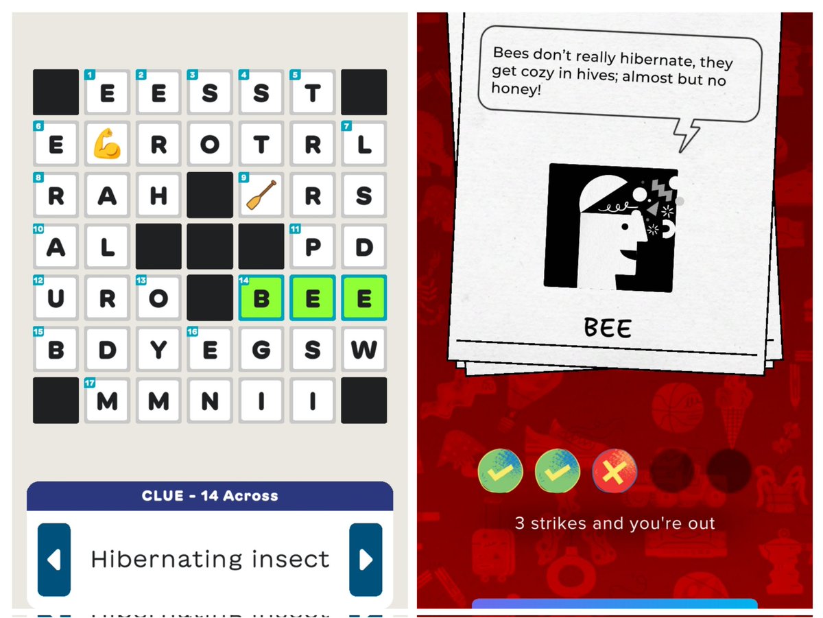 jason7579's tweet photo. @LilSnackDaily so is a bee a hibernating animal or not... Bit of a contradiction in today's puzzles https://t.co/9PgqofFqEd