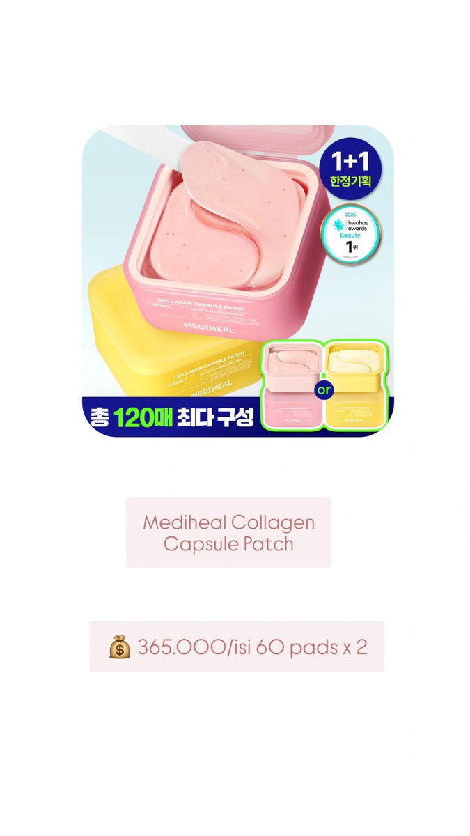 mellce's tweet photo. (Jastip Korea)
Skincare mediheal collagen patch, pdrn lifting pad, moisture sun serum

ETA 24 Maret 2026
Pengiriman dari bogor

Dp (75%)
Jastip korea korsel olive young skincare hc s. korea mediheal sunscreen serum
⬇️⬇️⬇️⬇️⬇️ https://t.co/et6tQSl4gZ