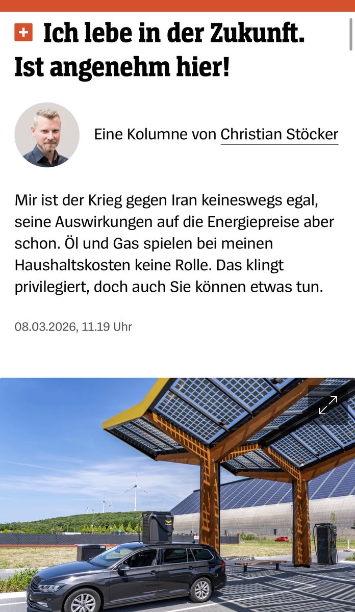 Kolumne: Mein Leben ist gas- und ölfrei (von Schmier- und Speiseöl abgesehen). Es ist leiser, sauberer, sichererer und nicht zuletzt billiger als das von Leuten, die für Mobilität und Heizen auf fossile Brennstoffe angewiesen sind. In Zukunft werden wir alle so leben. #Iran