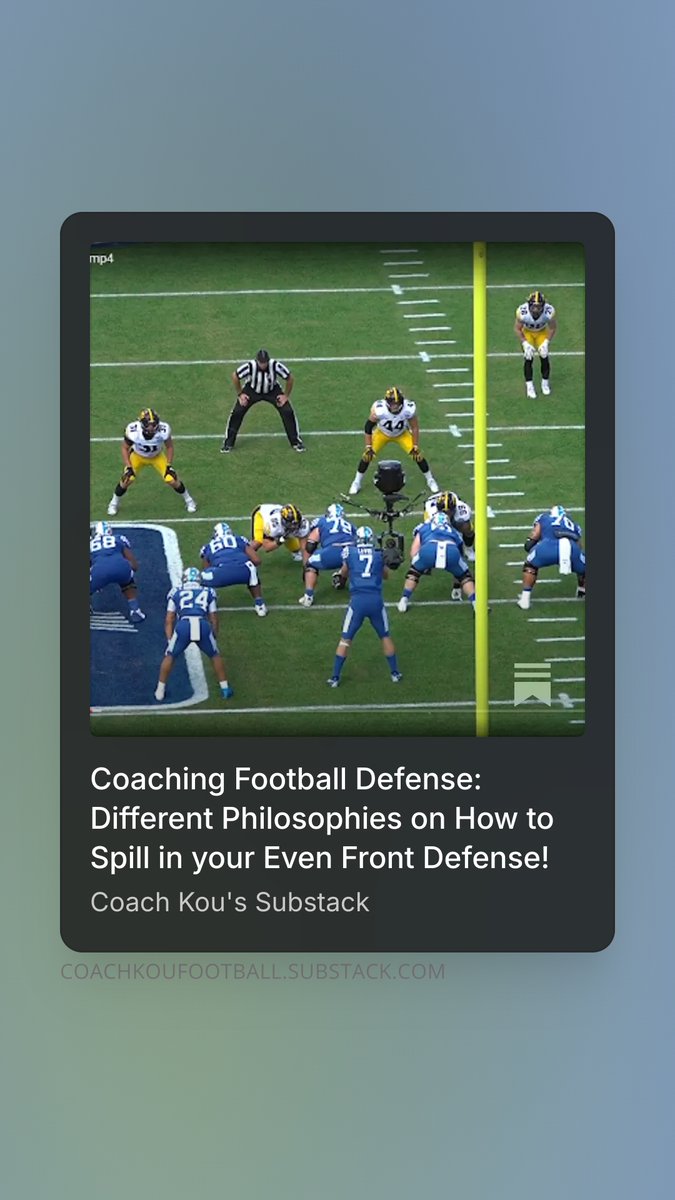 coachkou's tweet photo. Don't get too complicated on how you teach spill overlap technique. Need a force/lever person on the outside. the playside lb needs to react and take on a 2nd puller if necessary with his inside arm to force it to the alley defender , while the other weakside ILB overlaps.
New article has numerous clips that tie into coverage in your 4-2-5! tie it into your wrap/power and other defensive fits
1. traditional fits
2. When the SS is now the alley fit
3. How to fit in when you play man when the force defender is now a LB.
4. Using the CB as the force defender
All in the new article! 20 film clips from Clemson, the Patriots, Ole Miss, WIsconsin, Iowa, Wyoming and more!