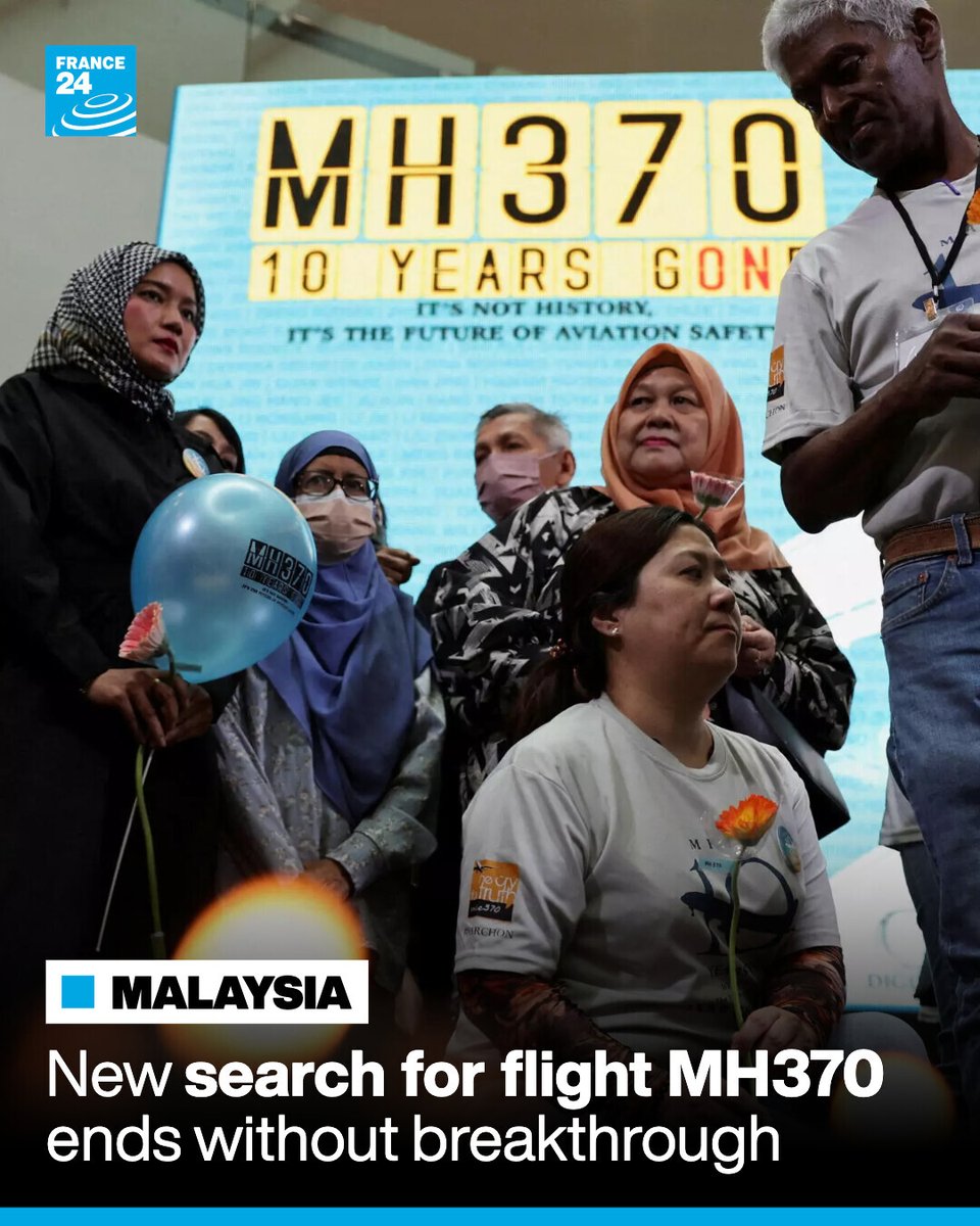 France24_en's tweet image. ✈️ 🔍 #Malaysia said Sunday that the latest search for Malaysia Airlines Flight #MH370 ended in January without locating the aircraft, 12 years after the jet carrying 239 people disappeared in one of aviation’s enduring mysteries.

Read more ➡️ go.france24.com/rbW