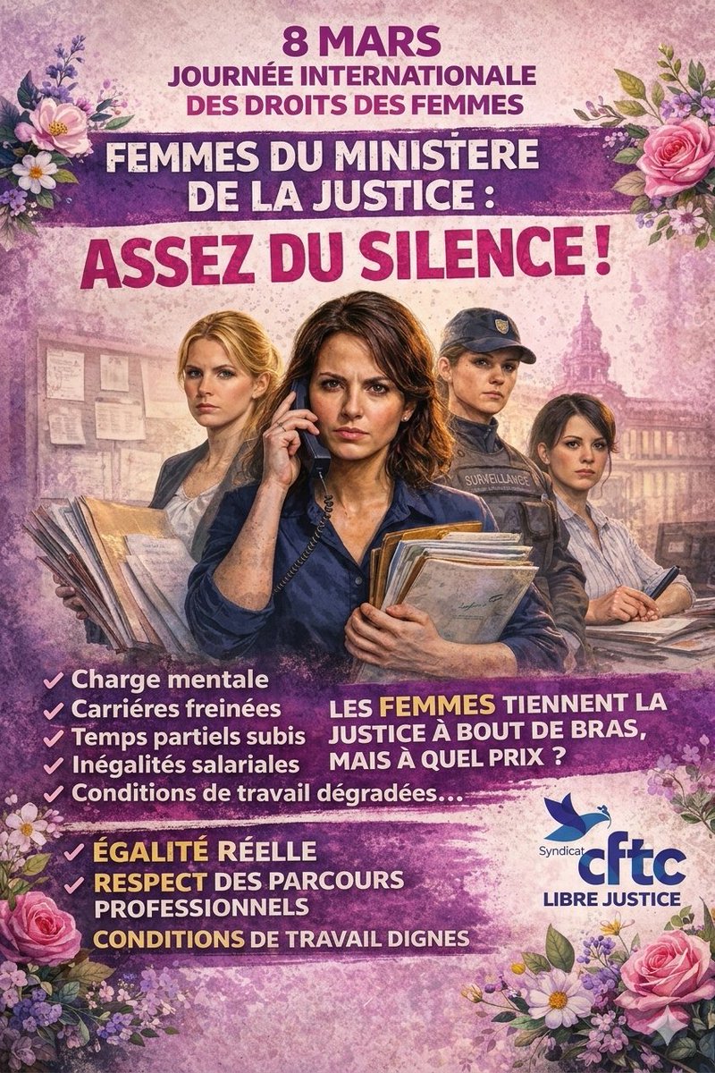 CFTCSLJ's tweet photo. 08 Mars : Femmes du ministère de la justice, la CFTC-SLJ revendique pour vous : https://t.co/tTzVd8Iby9
