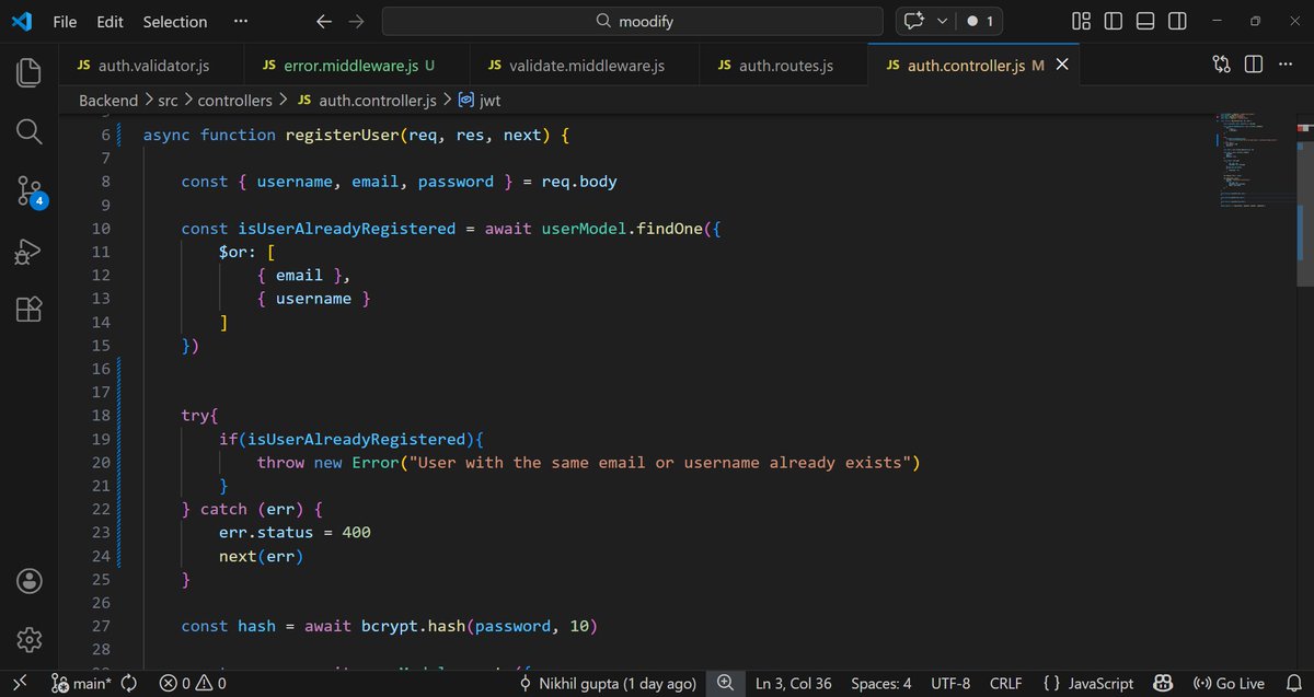 NikhilGupta6656's tweet photo. Day 147 🚀
Learned Error Handling and explored Express Validator in more depth to improve backend API reliability.
Learning at Sheriyansh Coding School.
#Day147 #ErrorHandling #ExpressValidator #BackendDevelopment #NodeJS #sheryiansh https://t.co/MHcMTjuOCO
