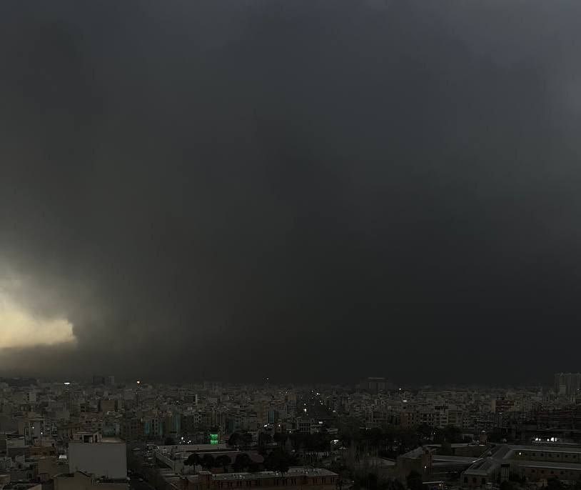 Mornings in Tehran now. Dark clouds raining oil on the city with cancerous polluted air entering every house and every lung. This is a chemical attack in a different form. This is what US/Israeli liberation looks like