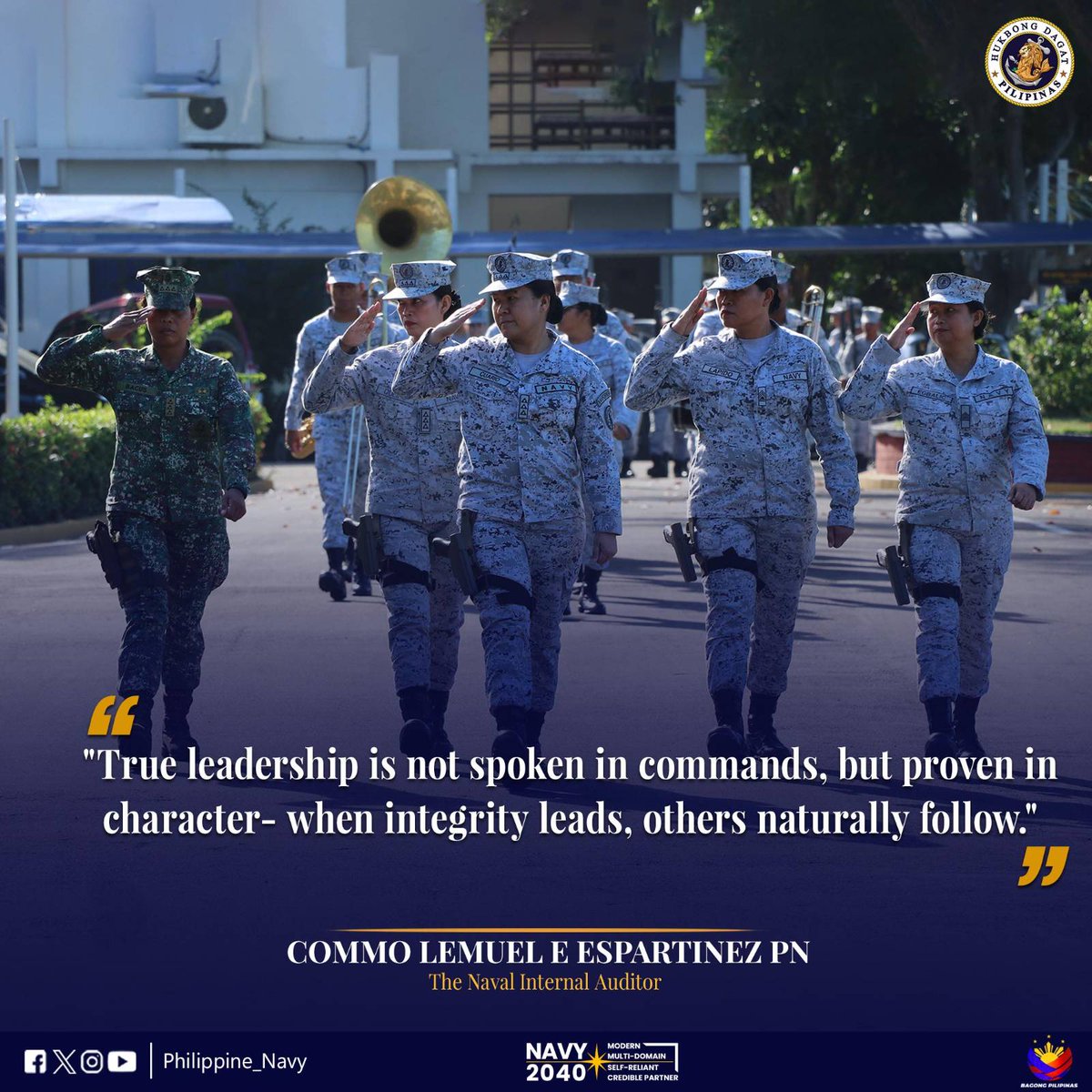 READ | The Philippine Navy's Leadership Quote for the Week.

“True leadership is not spoken in commands, but proven in character—when integrity leads, others naturally follow.”

Commo Lemuel E Espartinez PN

The Naval Internal Auditor
Philippine Navy: Addressing Challenges,