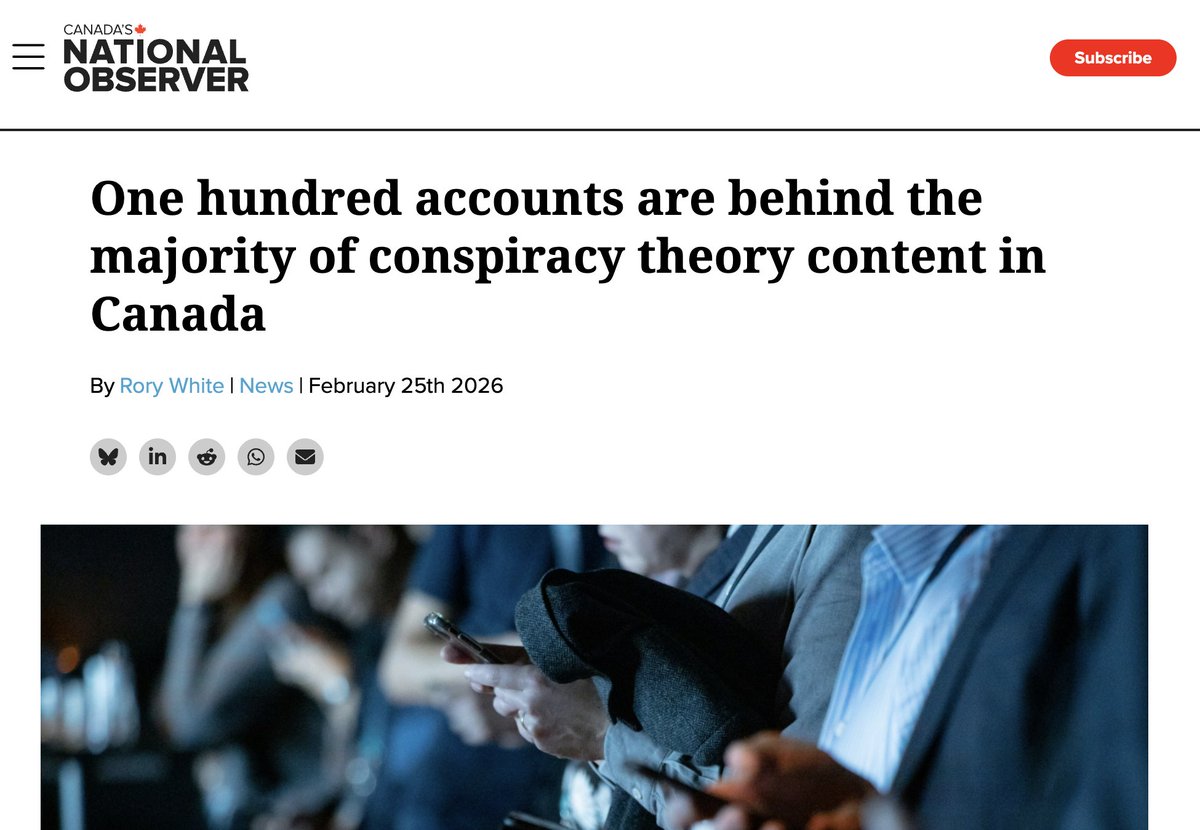 Just 100 users were responsible for almost 70% of online conspiracy posts from influential accounts they examined in Canada.

An analysis of over 14 million social media posts from accounts in Canada found that 87% of conspiratorial claims come from these influencers. But this