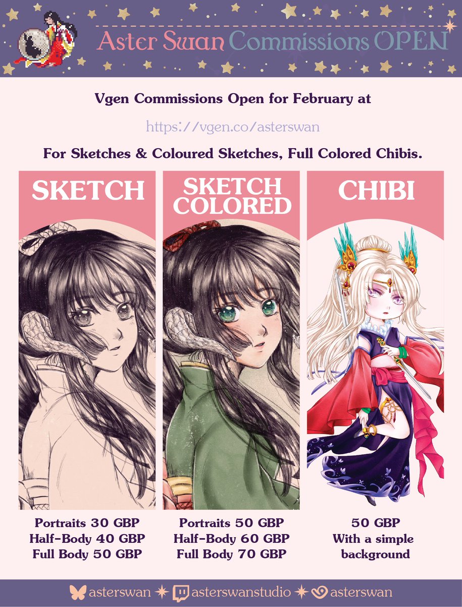 Looking for art of your characters?

I am open for many services at my
vgen.co/asterswan

Discounts applied to two services until I'm verified.

────・₊✧ 🦢✧₊・────

#asterstudio #commissions #commissionsopen #art