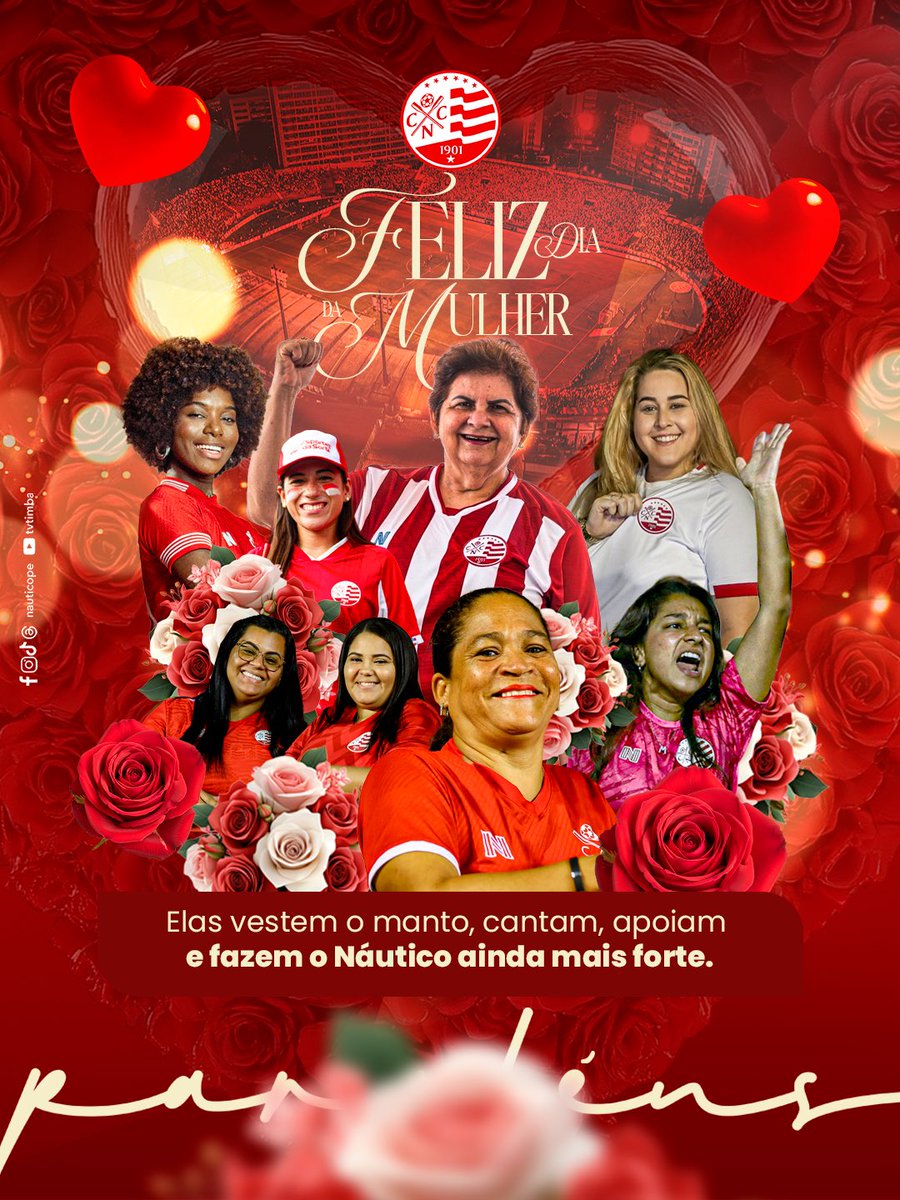 O Dia Internacional da Mulher é mais que uma data: é símbolo de luta e igualdade. Hoje, celebramos a força das alvirrubras que fazem do Náutico uma história de garra e orgulho! ❤️🤍