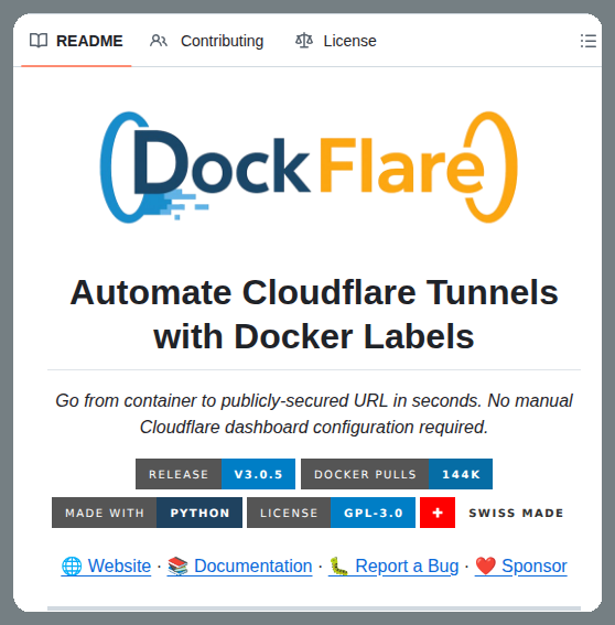 tom_doerr's tweet photo. Automates Cloudflare Tunnels with Docker labels

https://t.co/SHMOEjStOT https://t.co/ES6r5UyfvU