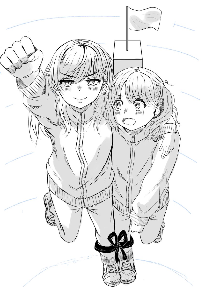 フラッグを取り損ねた運動会あけふく（緋田福丸）の絵はこんな感じです