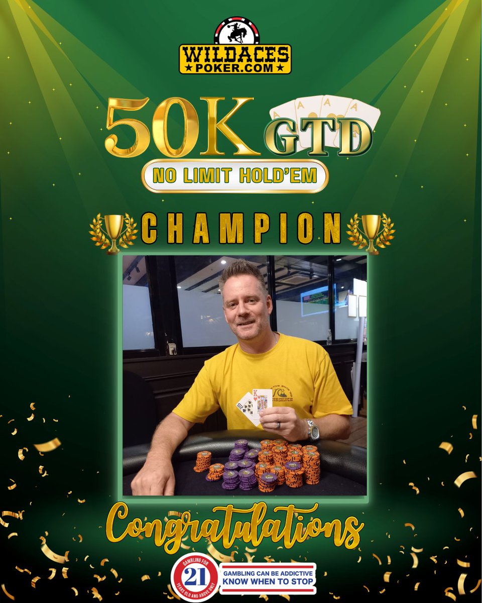 wildacespoker's tweet photo. 50K GTD NLH TOURNAMENT (36)  
 MARCH 08, 2026      

 CONGRATULATIONS!!        

🏆1st Place: MR. AARON FRANK BIGMORE (USA) - 600pts  
  
See you in the next Tournament!!!   

 #WildAces #50kGtdpokertournament #thebestpokerroominangelescity #wildacespokersportsclub https://t.co/9KDL7GYULq