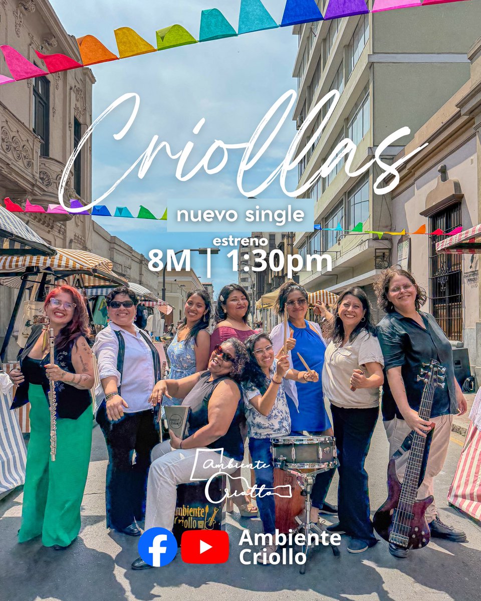 AmbienteCriollo's tweet photo. Es hoy! Acompáñanos esta tarde al estreno de nuestro nuevo tema #Criollas búscalo en nuestro canal de youtube o Facebook! #8M https://t.co/kNieZYfSGf