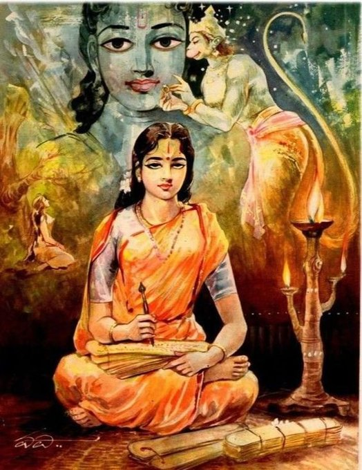 SadaaShree's tweet photo. "Ramayana had been written many times. Does someone stop taking food because it has been taken every day? So is the story of Rama and one can write, read and love it as many number of times as possible."

Atukuri Molla, also known as Kummari Molla or Mollamamba, was a 16th‑century Telugu poet celebrated for her Molla Ramayanam, the 2nd Telugu female poet of note after Tallapaka Timmakka( wife of Annamayya).

She was from a small village Gopavaram in Atmakur mandal of Nellore dt.  Her father Atukuri Kesanna, was a potter, reason why she was called so, Kummari is potter in Telugu. A devotee of Srisailam Mallikarjunaswamy, he gave her the name Molla meaning Jasmine.

Her Molla Ramayanam is one of the most famous Telugu adaptations of the epic. She used simple Telugu that could be understood by the masses,  unlike the highly Sanskritized Telugu used by earlier poets.

It's believed Tenali Ramakrishna, presented her work in the court of Sri Krishnadeva Raya, who visited her village and felicitated her.

She never married, and dedicated her life to Mallkikarjuna Swamy, whom she credited as her Guru. She spent the rest of her life in Srisailam, where she went into Mahasamadhi.