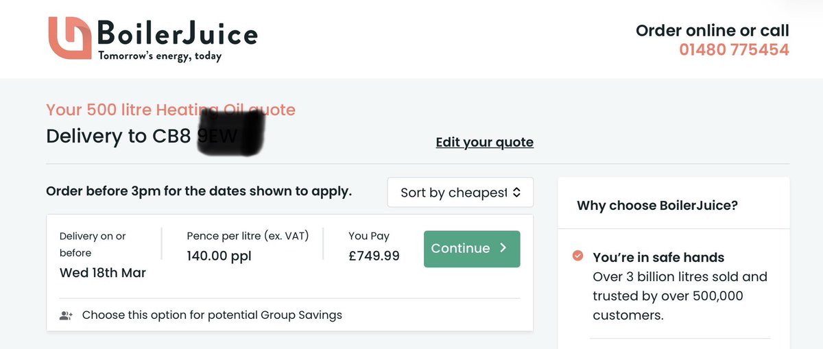 JCPleass's tweet photo. @MartinSLewis @Ed_Miliband I ordered 500 ltrs heating oil 28 Feb at 60.55ppl (not delivered yet - by Wed 4 March 140ppl - a 130% increase. Totally unregulated market - the companies can charge what they like. https://t.co/yfh6pF3b29