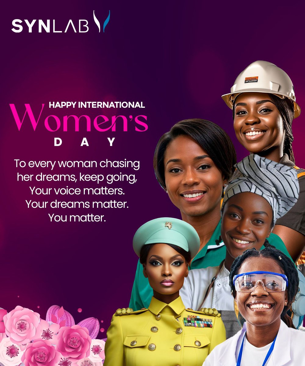 SynlabNG's tweet photo. Here's to the women who dream, who dare, who rise. 🥂💫
Your voice matters. Your dreams matter. You matter, today and every day.
Happy International Women's Day from all of us at SYNLAB!💐
#IWD2026 #YouMatter #SYNLAB #CelebrateHer #WomenEmpowerment #InternationalWomensDay https://t.co/4loLlcd5hZ