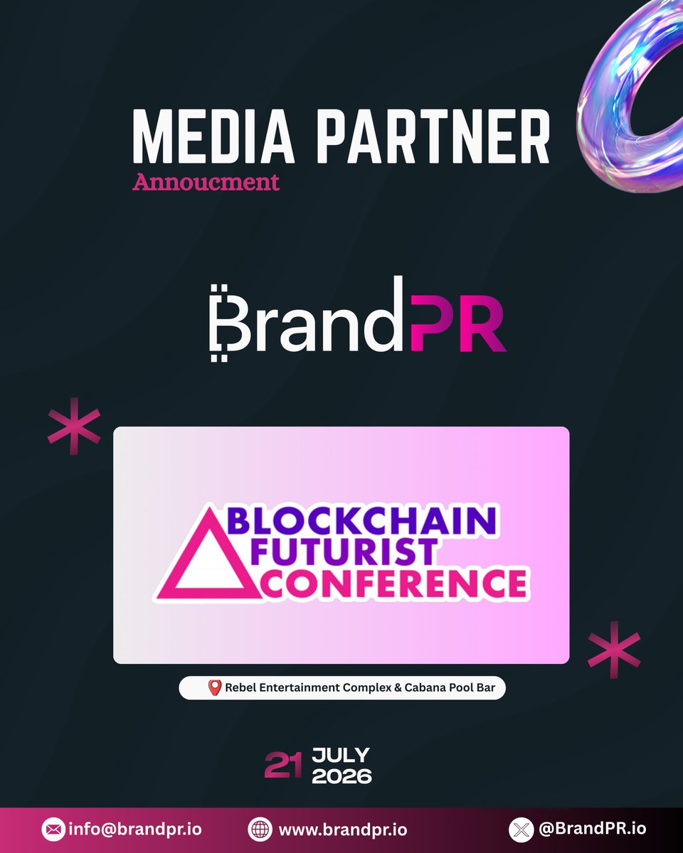 BrandPR_io's tweet photo. We’re excited to announce that #BrandPR is an official Media Partner for the #BlockchainFuturistConference (@Futurist_conf ) 🚀
Join global Web3 leaders, builders, and innovators as they explore the future of blockchain, AI, DeFi, and digital assets.
Stay tuned for updates and insights from the event.
Follow us on @BrandPR_io for more!!
#BlockchainFuturistConference #Web3Events #Blockchain #CryptoConference #DeFi #AI #CryptoCommunity #BrandPR