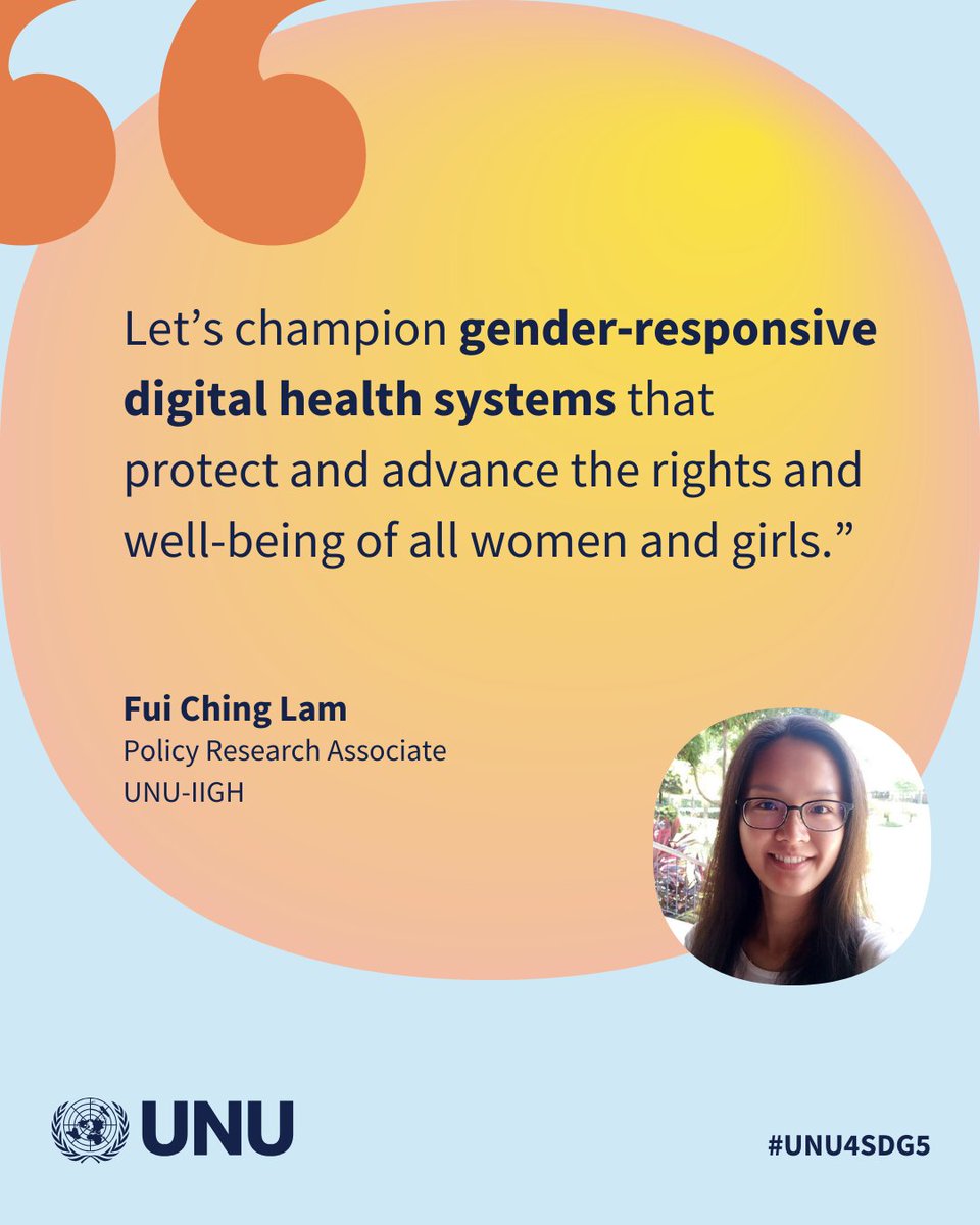 UNUGlobalHealth's tweet photo. "As AI‑enabled technologies become central to health systems, digital solutions must advance the rights and well-being of women and girls, not reinforce existing inequalities. At UNU‑IIGH, our Digital Health Security and Governance work strengthens health data governance for SRHR and promotes diversity in the design of digital technologies. This International Women’s Day, we call for digital health systems that are safe, inclusive, accountable and just."

— Fui Ching Lam (@LamFuiChing), Policy Research Associate, UNU International Institute for Global Health (UNU-IIGH)

#UNU4SDG5 #IWD2026 @UNUniversity