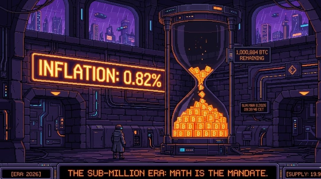 Bitcoin Supply Metrics: Entering the "Sub-Million" Era. 

Circulating supply has crossed the 19.99M mark. Only 1,000,884 BTC remain to be issued until the year 2140.

 At the current reward of 3.125 BTC, the network is producing ~164,250 BTC per year. By the 2028 halving, the