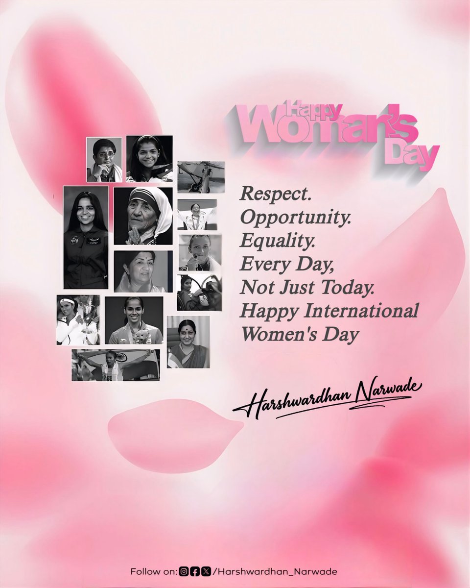 Harshwardhan15_'s tweet photo. Respect. Opportunity. Equality.
Every Day, Not Just Today.
Happy International Women's Day

#WomensDay2026 #WomensDaySpecial #NariShakti  #जागतिकमहिलादिन #SaluteToWomen https://t.co/AIVwh6z248