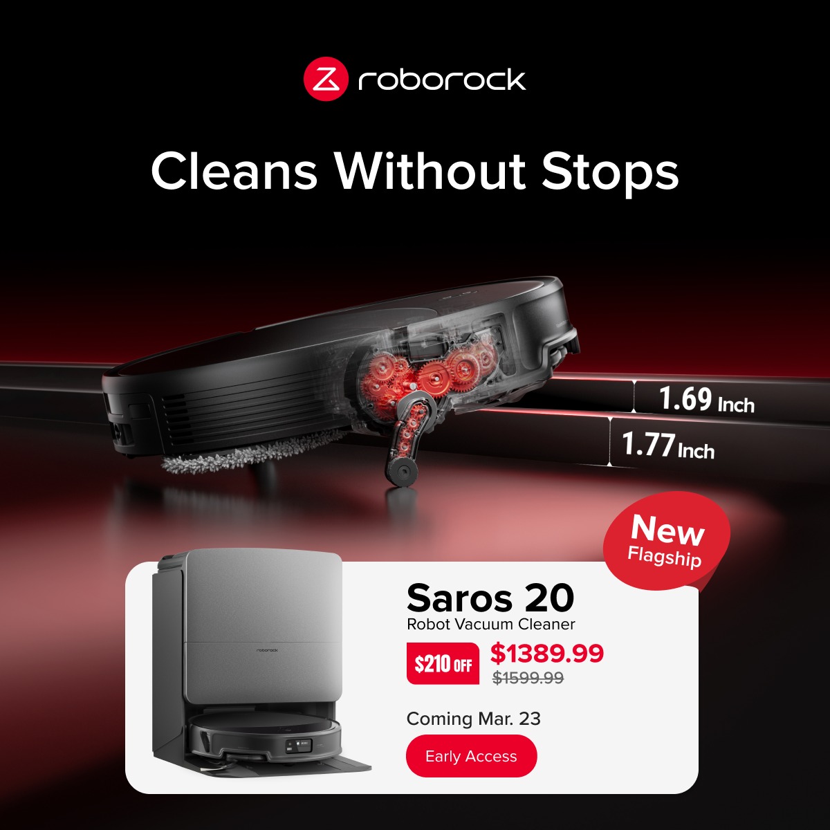 roborockglobal's tweet photo. Reclaim your weekends while Roborock Saros 20 keeps your home effortlessly clean.