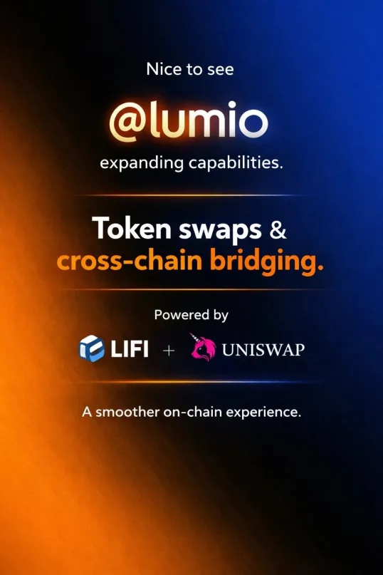layerr_v3's tweet photo. A good Web3 product removes friction instead of adding more steps.

With the latest update, @lumio now lets users swap tokens and bridge across chains directly inside the marketplace, powered by @lifiprotocol and @Uniswap.

Fewer tabs fewer tools just a smoother on-chain. https://t.co/htVxm6os2K