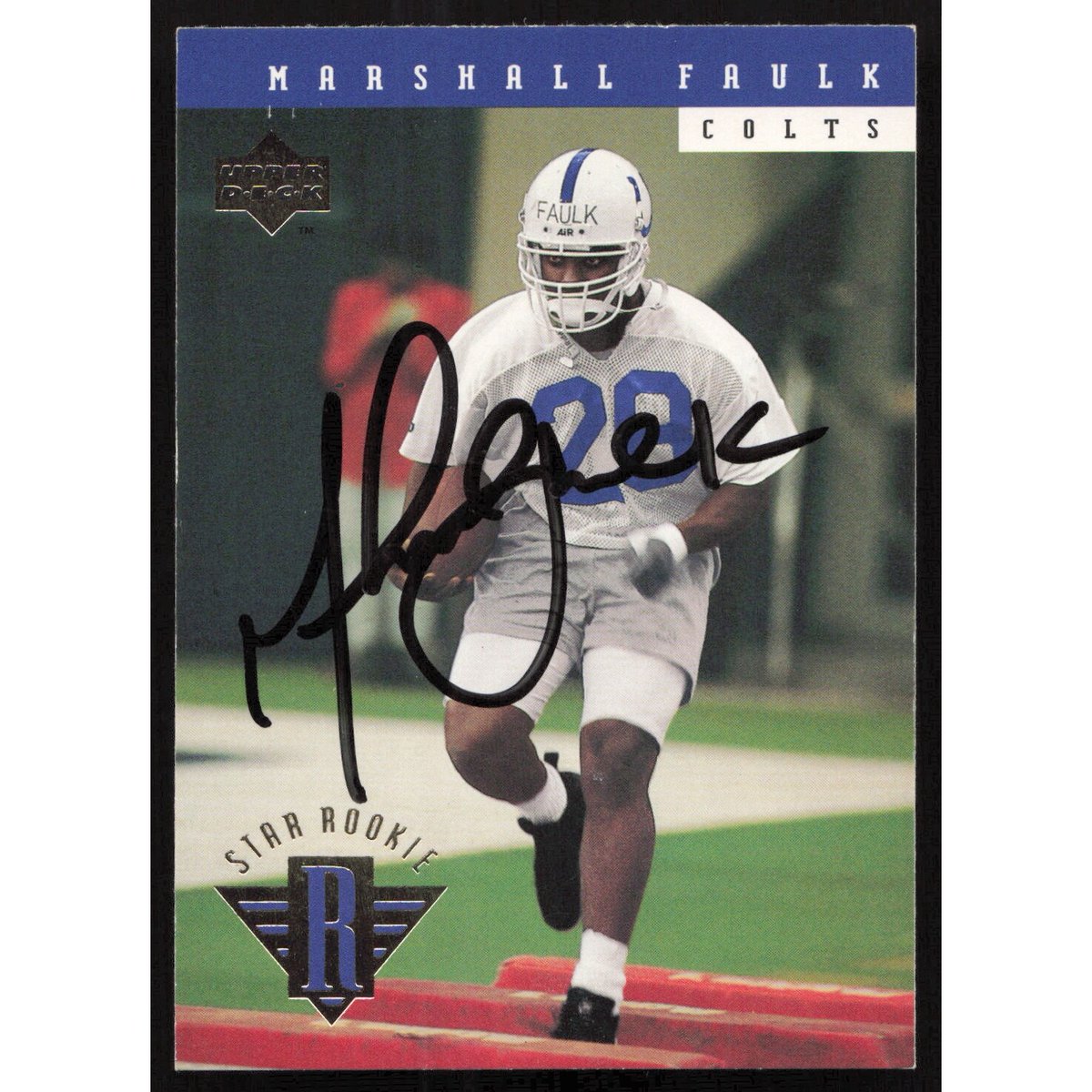 CollectingAll's tweet image. Marshall Faulk Autographed 1994 Upper Deck Rookie Card #7 Indianapolis Colts SKU #260200: $75.99 👉 Sell to us collectingall.app 👈 #FootballMemorabilia #NFLEcollectibles #SignedCards #MarshallFaulk #IndianapolisColts