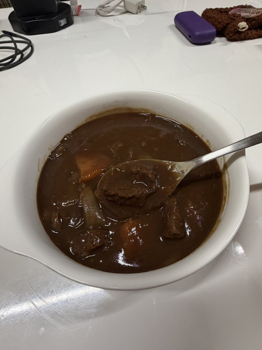 devil_666_dual's tweet photo. 会社に書類整理に行ったついでに小腹空いたのでビーフシチューをCook4meで作って食べました🌱
#ビーフシチュー
#cook4me https://t.co/0f3c5W8Gma