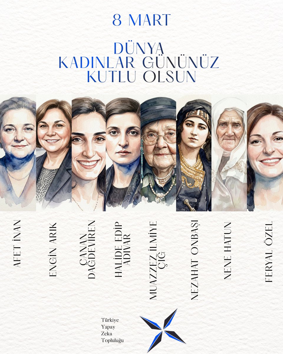 turkiyeyz's tweet photo. Geçmişten günümüze cesaretleri ve zekalarıyla dünyayı değiştiren kadınlar… 🌟

Geçmişimizi nasıl güçlü kadınlar şekillendirdiyse, yapay zekanın geleceğini de kadınların vizyonu aydınlatacak! 

8 Mart Dünya Kadınlar Günü kutlu olsun. 💙

#8Mart #DünyaKadınlarGünü #TYZT https://t.co/qN1brKriWp
