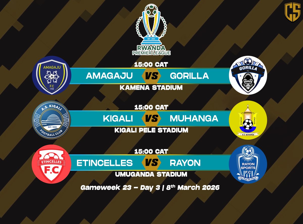 ChriStat250's tweet photo. 👀 TRIPLE ACTION SUNDAY

Gameweek 23 rolls on today — three Rwanda Premier League matches kicking off at the same time. 🔜🔥

#RPL #TakeYouToAnotherLevel https://t.co/yxQxw2U7YO