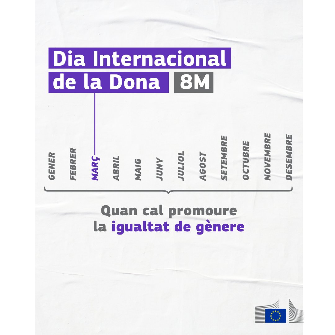 ComissioEuropea's tweet photo. La igualtat de gènere és cada dia, no sols el #8M.

Amb l'Estratègia d'Igualtat de Gènere 2026-30, actuem:
✔️ Contra la violència de gènere
✔️ Per la igualtat salarial i pensions
✔️ Per un treball just i cures compartida
✔️ Per més dones en el lideratge https://t.co/WbHB80kLTL
