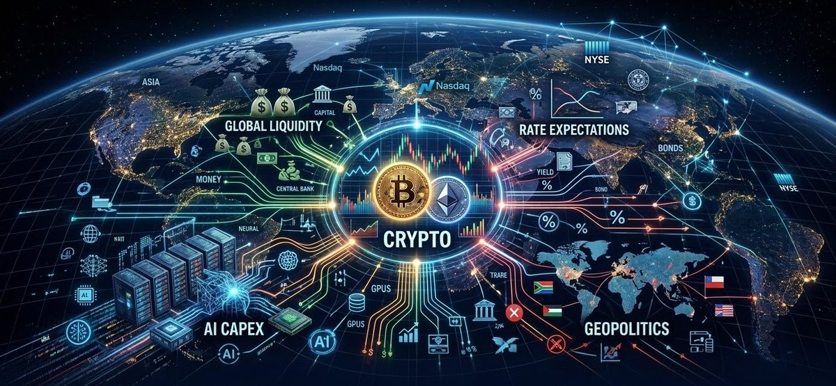 HashD's tweet photo. Zoom out.

Global liquidity, rate expectations, AI capex, geopolitics —
Crypto doesn’t trade in isolation anymore.

It’s a macro asset now. Act like it. https://t.co/ZiFdjgTXGc