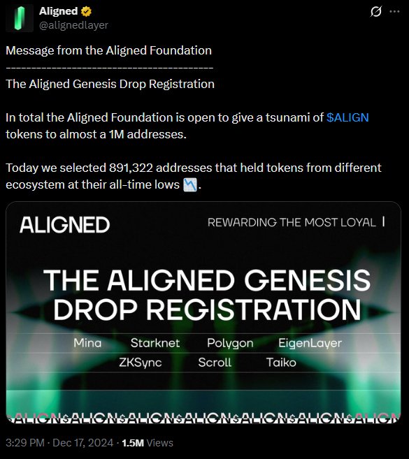 Many of you probably don’t remember <a href="/alignedlayer/">Aligned</a> They announced airdrop in December 2024, then raised over $7.5M from individual investors in January 2025 on <a href="/CoinList/">CoinList</a>

Current situation:

-The team is silent on token-related updates
-Discord is flooded with “wen TGE?” questions