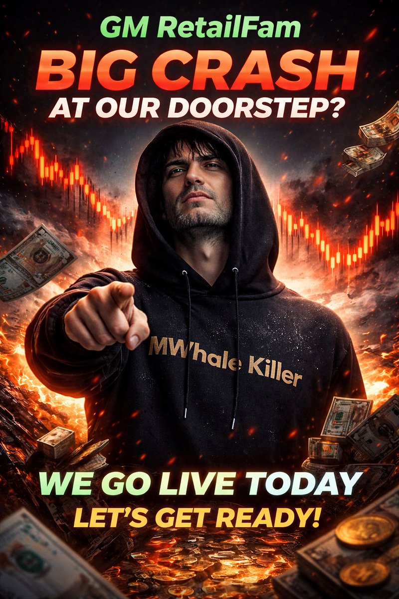 🟢 GM RetailFam

🔴 Big crash at our doorstep?

Today we go LIVE.
I’ll show you how to position and make the biggest money possible if it happens.

Most will panic.
🟢 RetailFam will be ready.

See you on the live in about 5 hours ! 

#Bitcoin #Crypto #Stocks