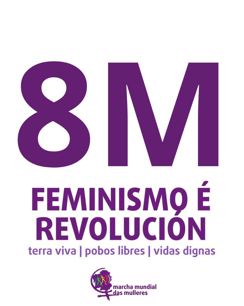 MMMGaliza's tweet photo. [ 8M ] ♀️ 8M, é hoxe! Xuntámonos para reivindicar o Día Internacional das Mulleres Traballadoras. Hoxe na rúa, mañá na asemblea! ♀️

✊ O feminismo é loita.
✊ O feminismo é comunidade.
✊ O feminismo é revolución.

#8M #FeminismoÉRevolución #TerraViva #PobosLibres #VidasDignas https://t.co/pXI2w88THg