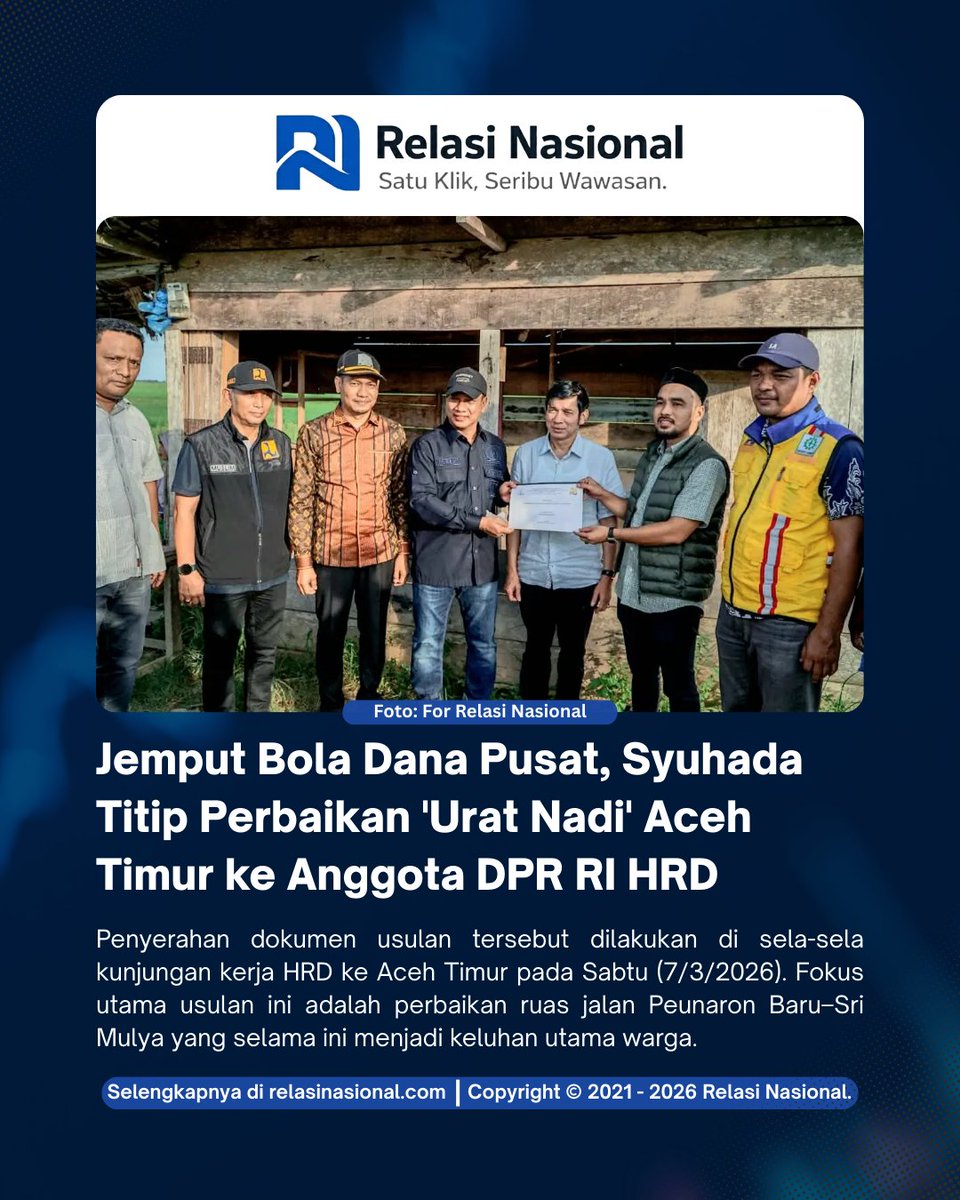 relasinasional's tweet photo. Jemput Bola Dana Pusat, Syuhada Titip Perbaikan 'Urat Nadi' Aceh Timur ke Anggota DPR RI HRD

Selengkapnya di https://t.co/JwqmsHkw5w https://t.co/BAzpGN30TW